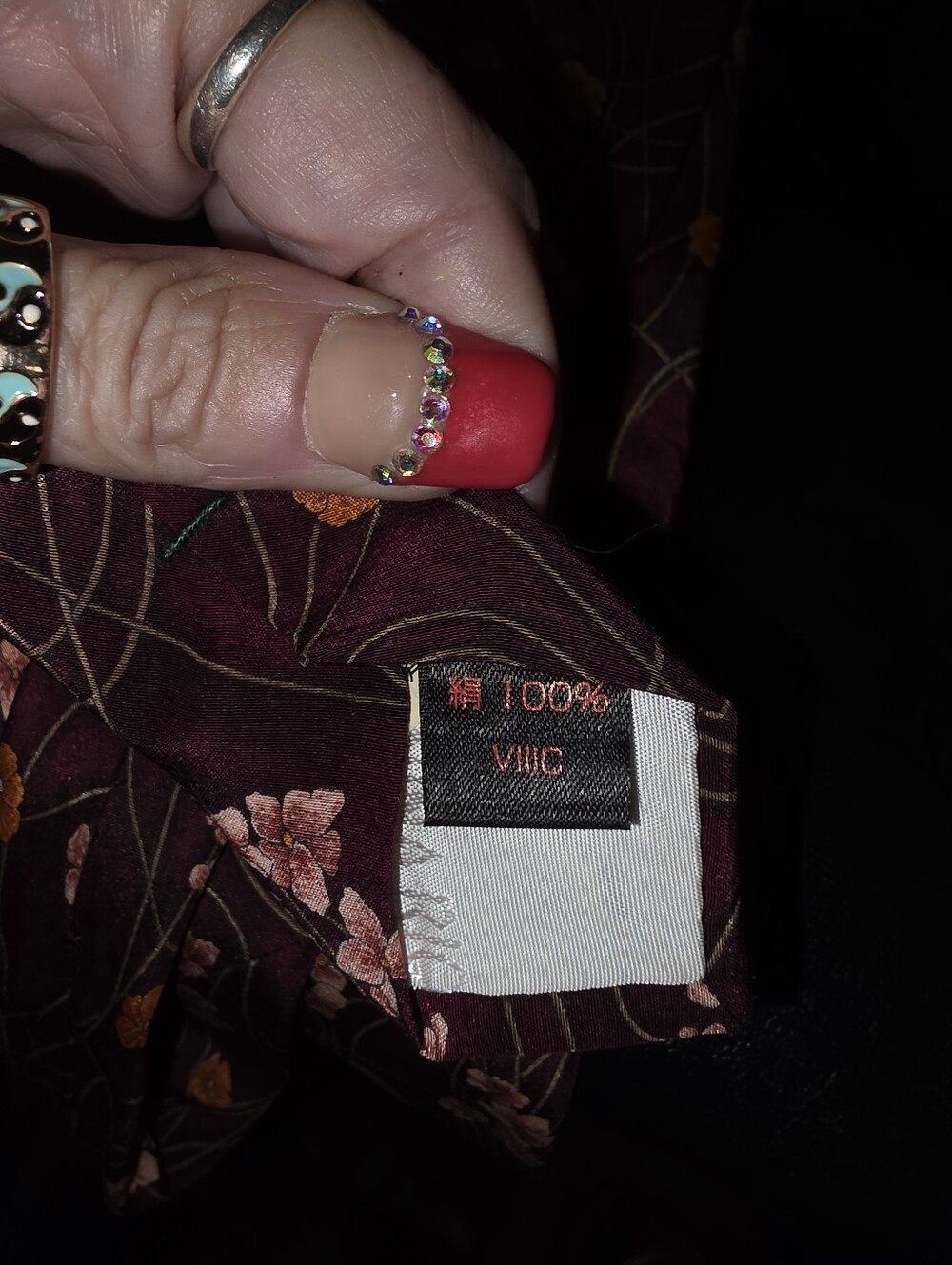 Nina Ricci Burgundy 100% Silk Tie with Pink and Orange Floral Print - Picture 5 of 7